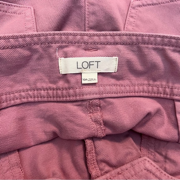LOFT 10P Pink Belted Wide Leg Cropped Pants High Rise Cotton Blend - Picture 6 of 7